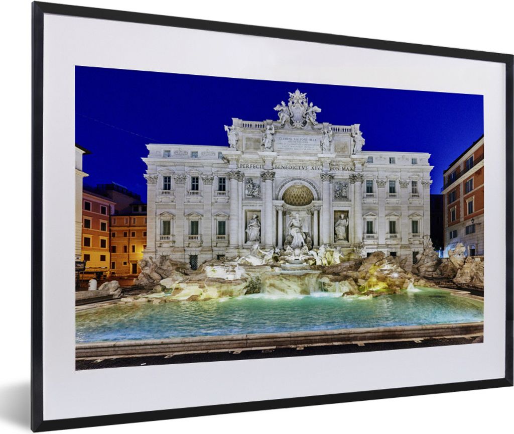 MuchoWow Gerahmtes Poster Beleuchtung - Springbrunnen - Rom 60x40 cm - Poster mit Schwarzem Bilderrahmen Wandposter Rahmen Foto Bilder - Schlafzi...