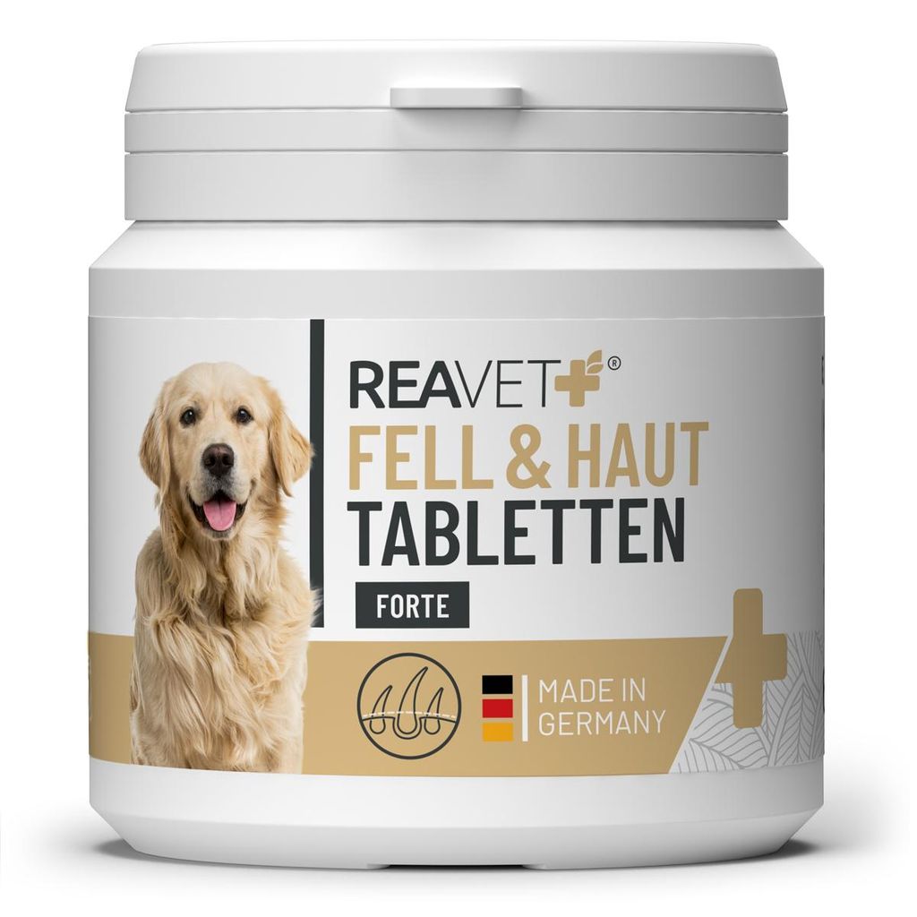 REAVET Fell & Haut Tabletten Hunde 120 Stück - sekundierend bei Fellproblemen, Dermatose & Haarausfall Hund, Fell Tabletten für Hunde, Unterstüt...