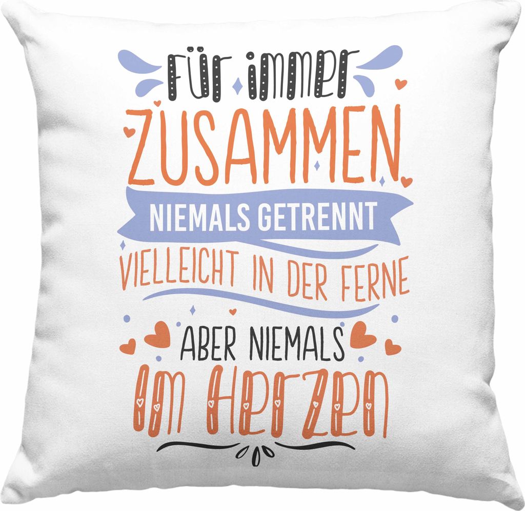 Trendation - Fernbeziehung Geschenk für Ihn Sie Deko-Kissen mit Füllung 40x40 mit Spruch Valentinstag Geburtstag Geschenk Freund (Blau)