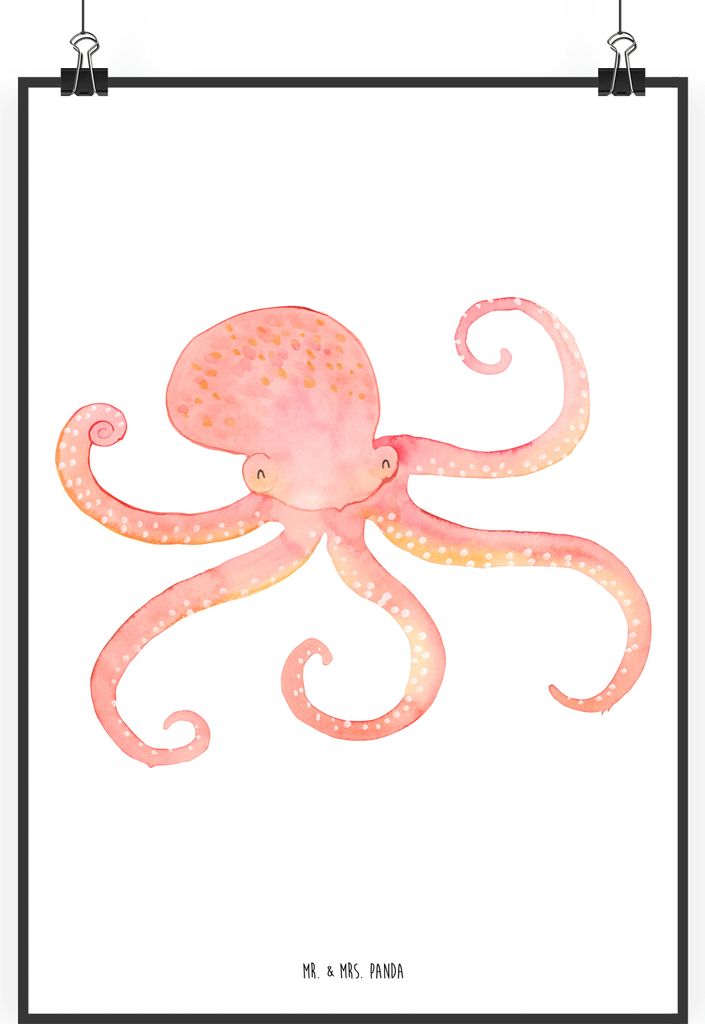 Mr. & Mrs. Panda Bild Tintenfisch DIN A0 - Weiß - Geschenk, Meerestier, wanddeko, Wandbild, Wasser, Krake, Ozean, Plakat, Kunstdruck, drucke, Lust...