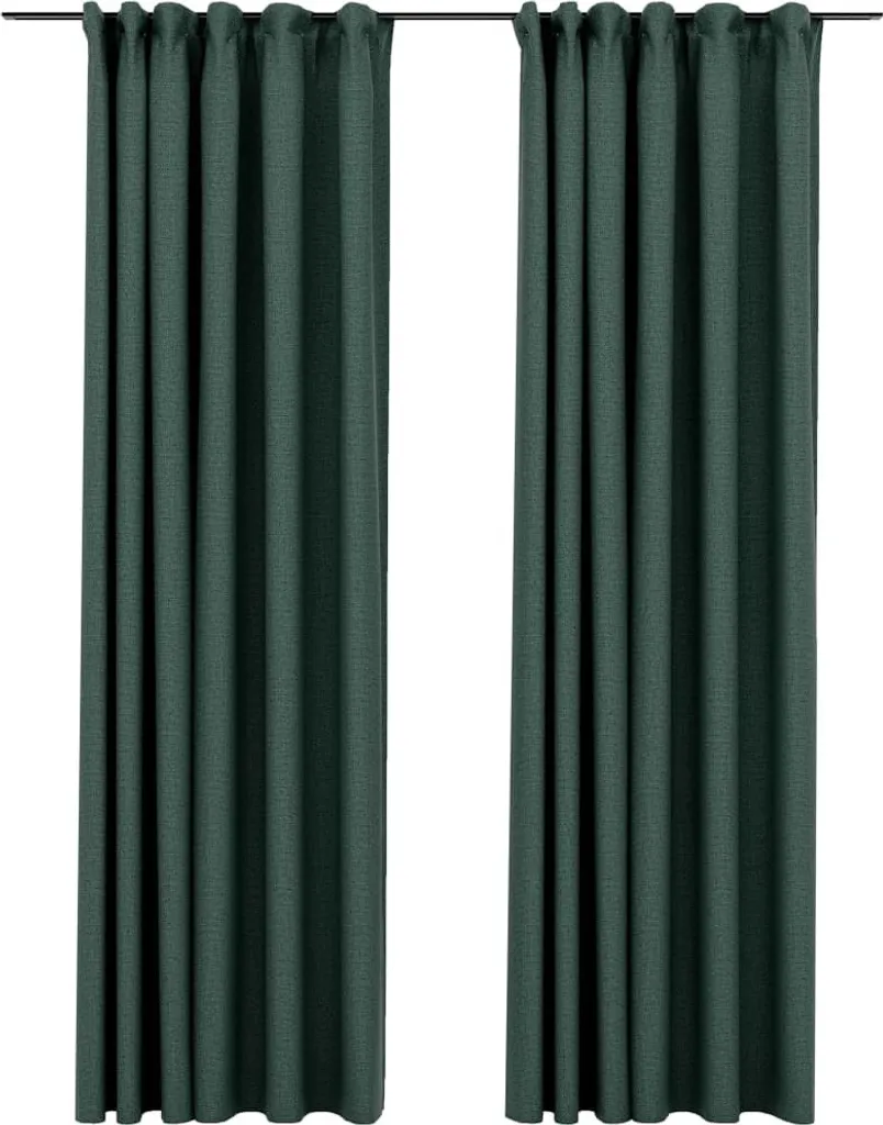 Tende Verde Oscuranti vidaXL 140x225 cm Effetto Lino con Ganci - 2 Pezzi