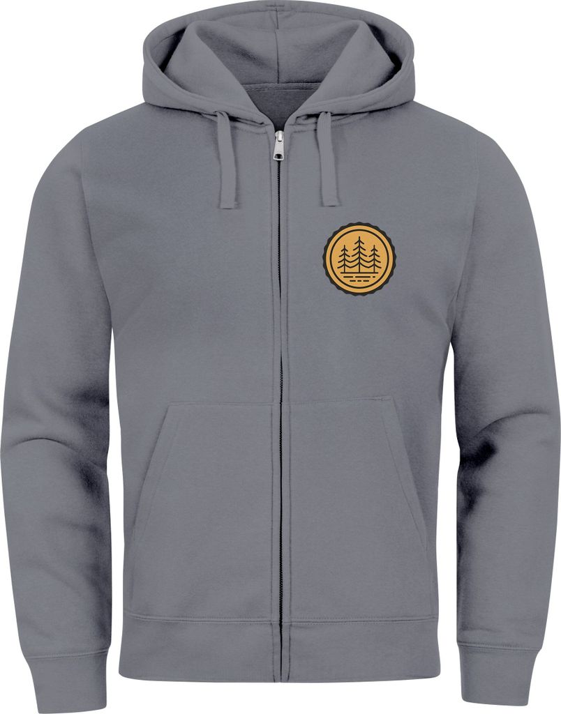 Zip Hoodie Herren Outdoor Motiv Bäume Sweatjacke mit Kapuze Logoprint Fashion Streetstyle Neverless convoy grey M