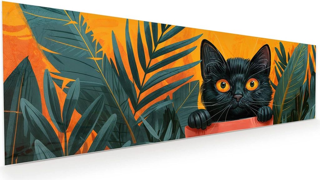 Glasbild 120x40cm in XXL für Wohnzimmer, Schlafzimmer Motiv Katze im Dschungel