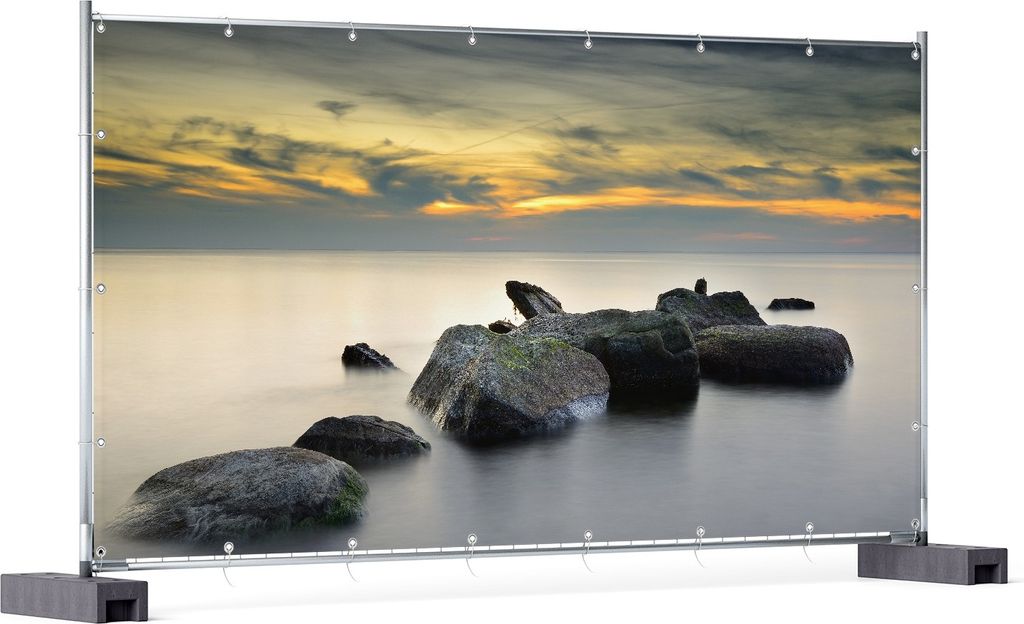 Wallario XXL Outdoor-Poster für Garten oder Balkon, Motiv Mystische Felsen im Meer, in ca. 340 x 173 cm