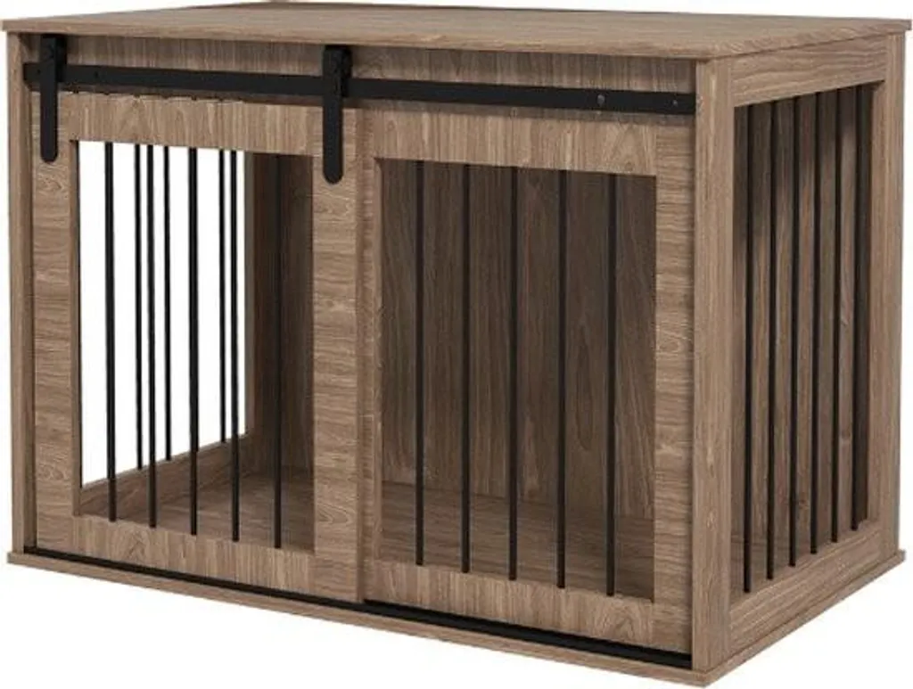 N.lux Caisse pour chien aspect bois jusqu'à 30 kg avec porte coulissante