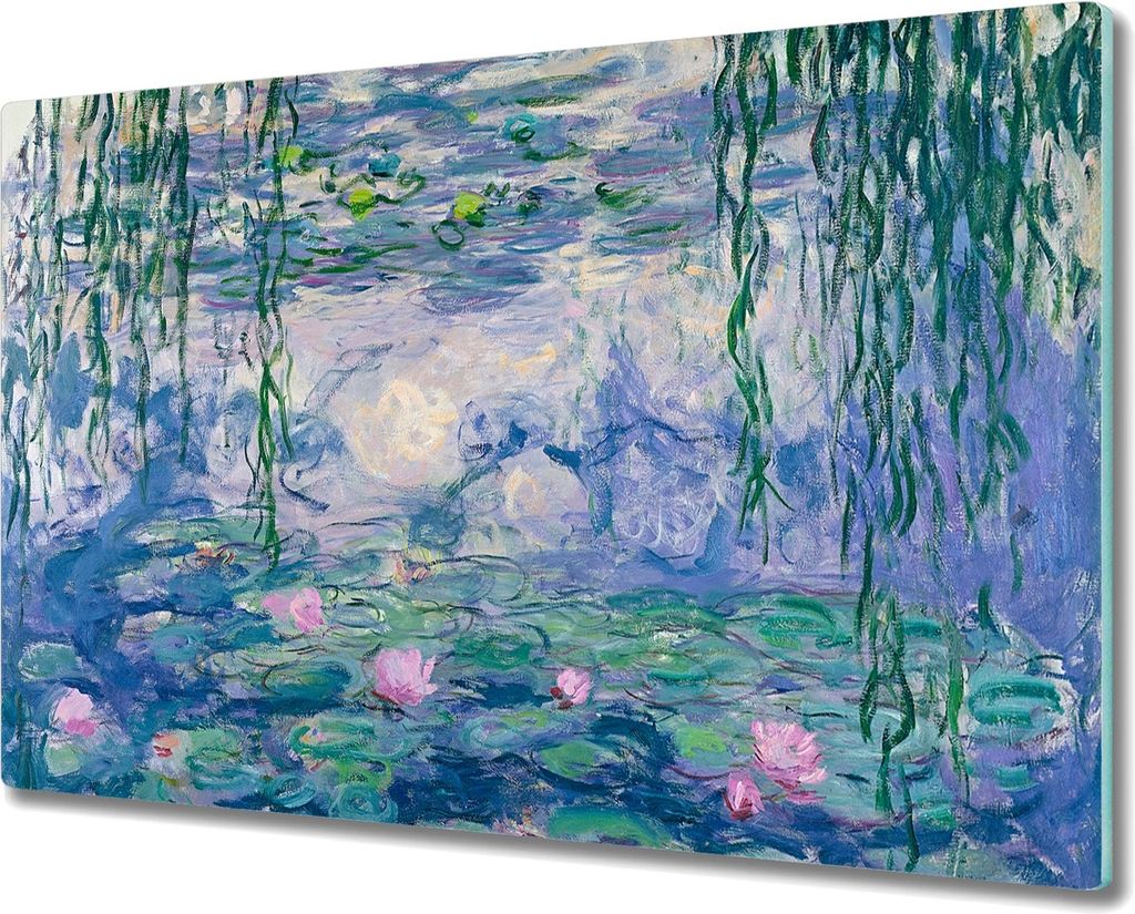 Coloray Hackbrett Kochplattenabdeckung Herdabdeckplatte 80x52 cm Schneidebrett Küchenbrett - Monet Wasserlilien