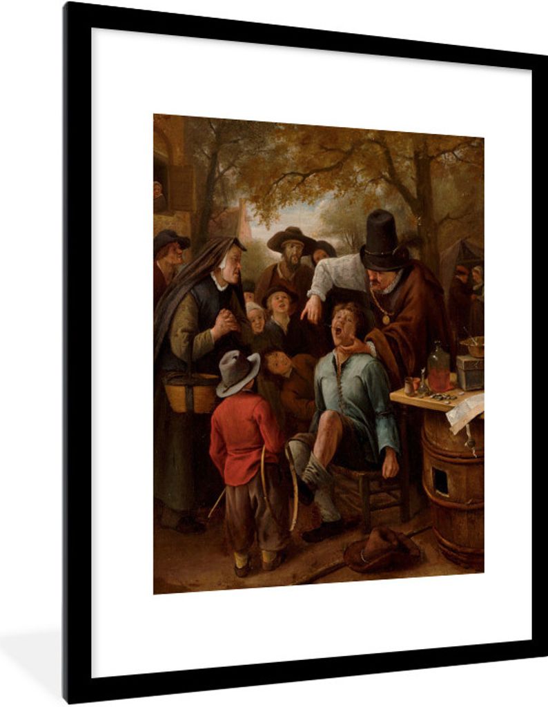 MuchoWow Gerahmtes Poster Der Zahnzieher - Jan Steen 60x80 cm - Poster mit Schwarzem Bilderrahmen Wandposter Rahmen Foto Bilder - Wohnzimmer - De...