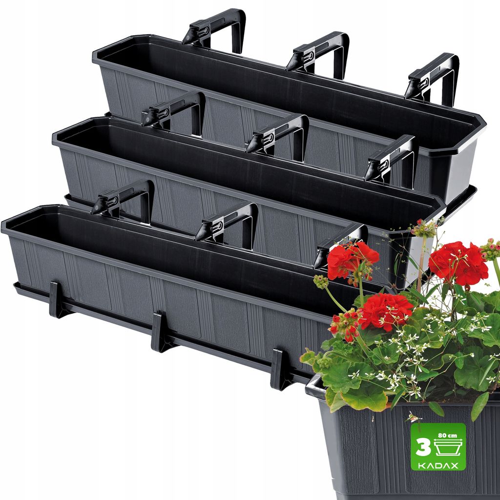 KADAX Blumentopf "Oste", Topf mit Griffen, 80cm, Graphit, 3 Stück