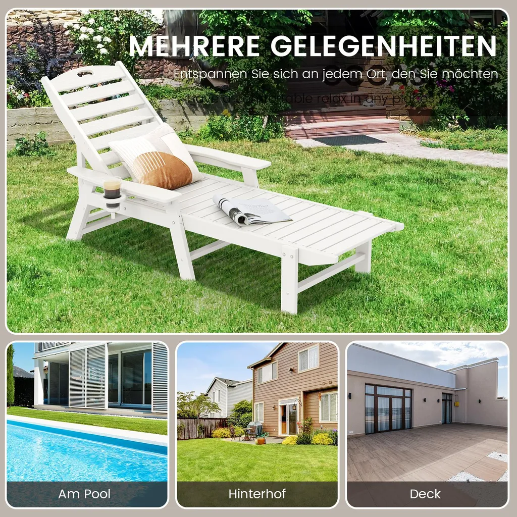 Bain de soleil blanc en plastique HDPE résistant avec porte-boisson