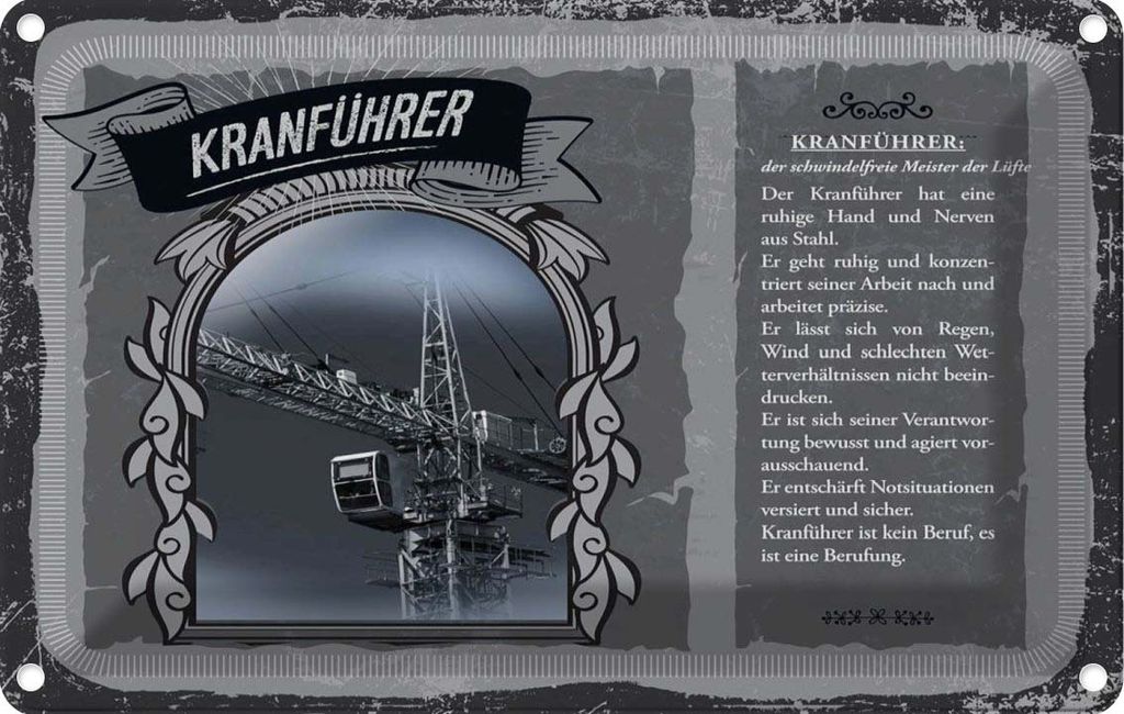 vianmo Blechschild 20x30 cm Kranführer 2 Beruf Arbeit