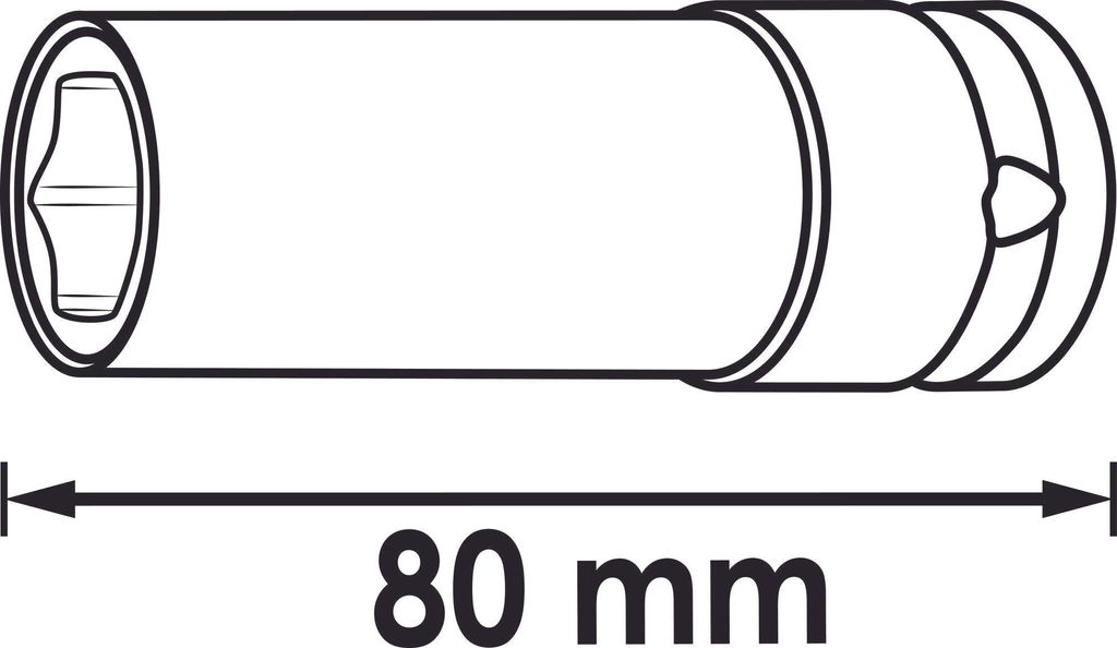 A line drawing of a socket wrench with a measurement indicator.