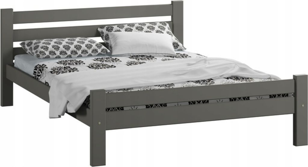 Bett 120x200 cm, Bettrahmen, Holzbett | Massives Kiefernholz | Stabil & Langlebig | 210x132x72 cm (BxTxH) | Grau