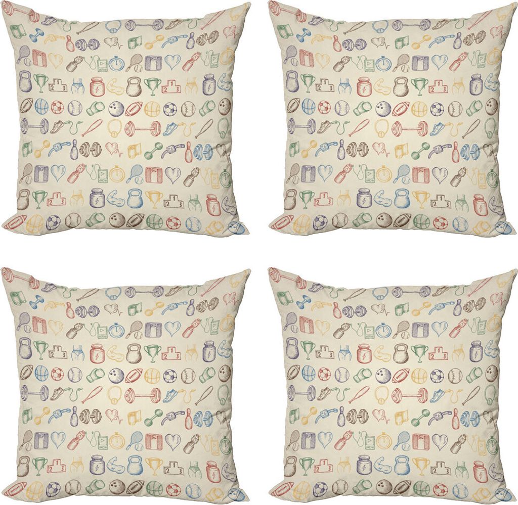 ABAKUHAUS Olympia Kissenbezug Set (4 Stück), Fitness Sport, Moderner Doppelseitiger Digitaldruck, 60 cm x 60 cm, beige Blau