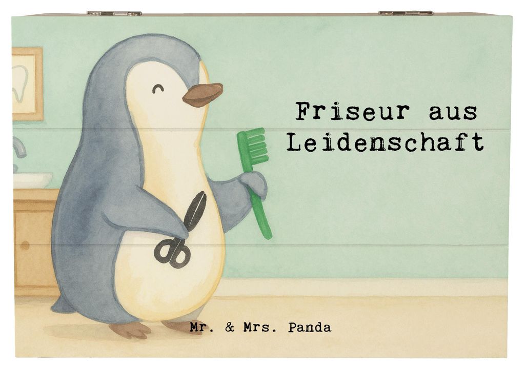 Mr. & Mrs. Panda kiste holz Friseur Leidenschaft Design 22 x 15 cm - Weiß - Geschenk, Box, Aufbewahrungskiste, Schatzkiste, Holzbox mit Deckel, Fr...