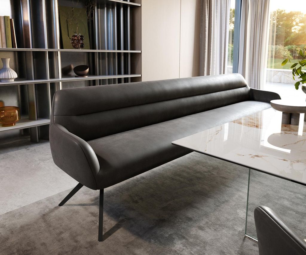 DELIFE Esszimmerbank Taya-Flex 300 cm Mikrofaser Anthrazit Vintage Kreuzgestell kantig Schwarz Taschenfederkern