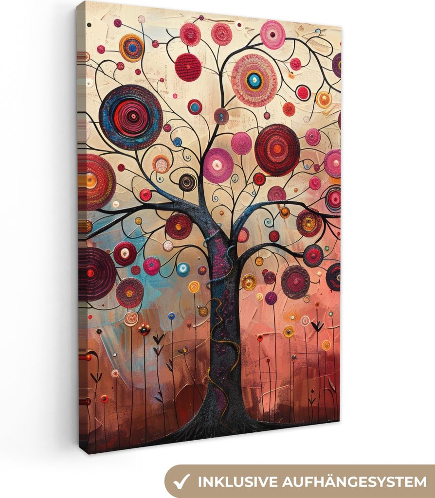 Leinwand Bilder 80x120 cm - Lebensbaum - Lila - Abstrakt - Kunst, Bilder, Wanddeko Wohnzimmer