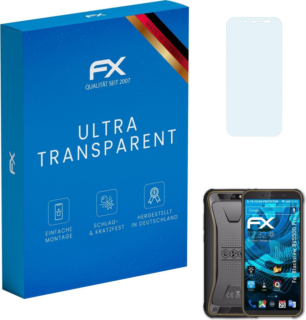 atFoliX FX-Clear 3x Schutzfolie kompatibel mit Blackview BV5500 Pro Displayschutzfolie