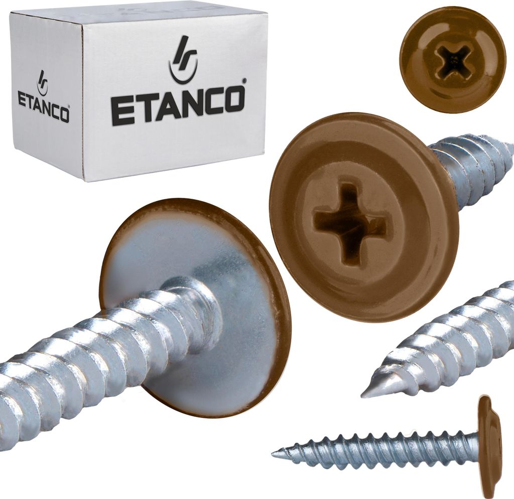 ETANCO GM-S selbstschneidende Blechschrauben Flachkopf RAL 8003 Lehmbraun 4,2 x 25 mm 250 Stk.