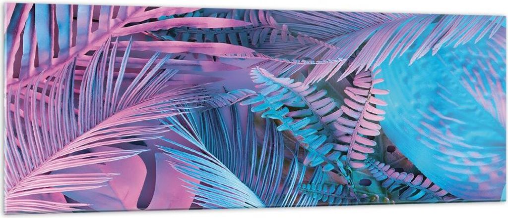 Bilder auf glas - Einteilig - Blätter Rosa Blau - 140x50cm - Glasbilder - Wandbilder - Bilder - zum Aufhängen bereit - Wanddekoration aus Glas - ...