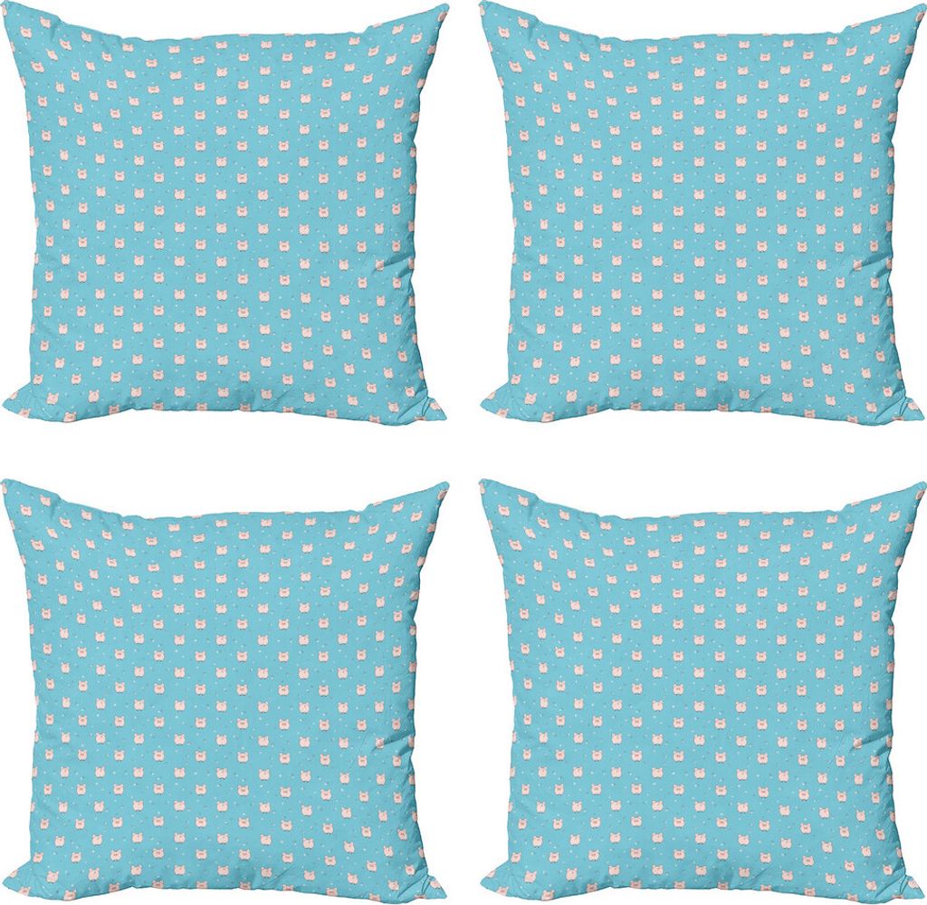 ABAKUHAUS Schwein Kissenbezug Set (4 Stück), Ackerland-Tier-Kinder Cartoon, Moderner Doppelseitiger Digitaldruck, 60 cm x 60 cm, Pale Pink Blau