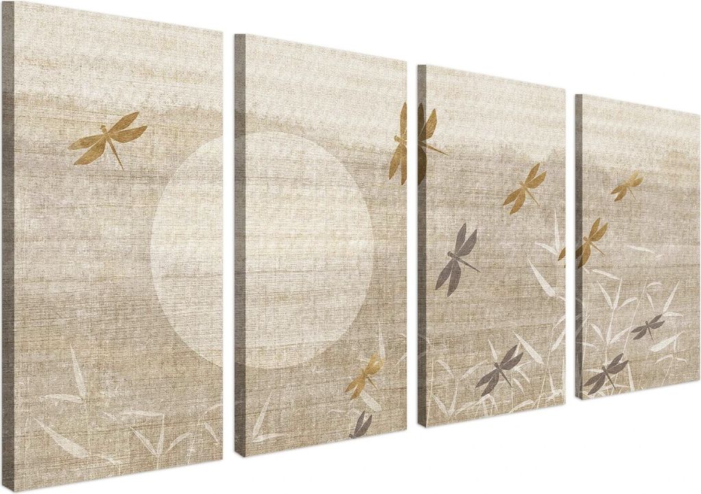 Wandbild Wanddeko Libellen auf Leinwand - ökologische Tinte, Wasserfest - 4 Teilig 80x160 cm Leinwandbilder für wohnzimmer, schlafzimmer