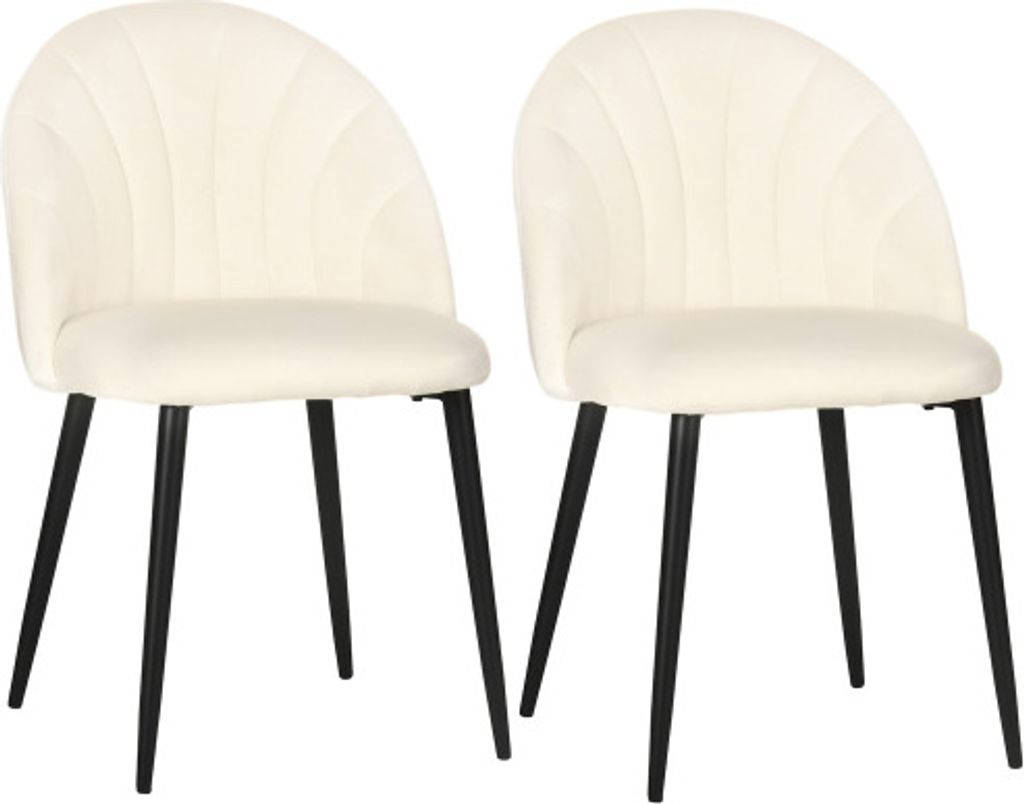 2er Set Esszimmerstuehle 52x54x79 cm Creme Sessel Komfortable Polsterstuehle Mit Rueckenlehne Samtoptik Stahlbeine Fuer Kueche Essbereich