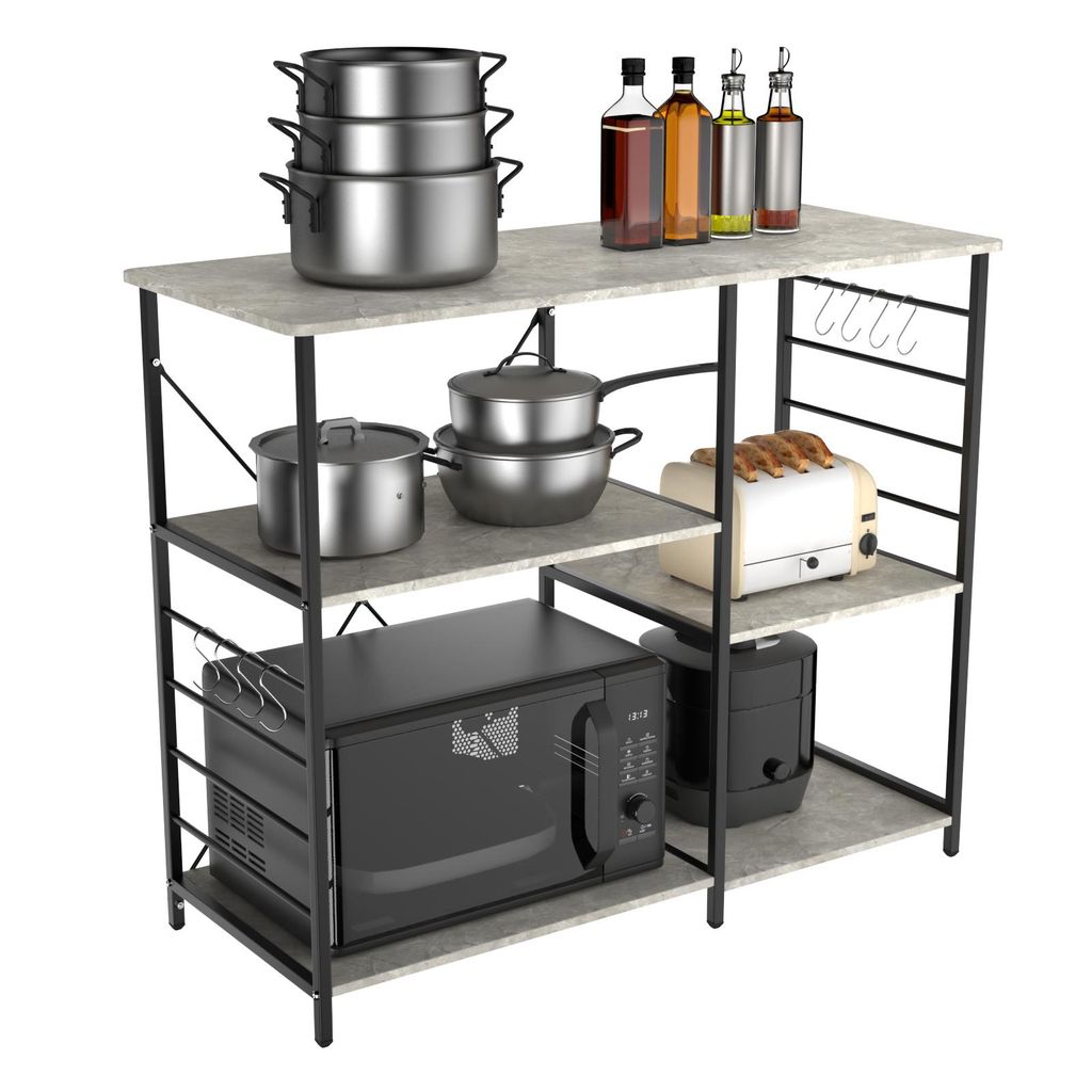 Küchenregal Standregal Mikrowellenhalter Bäcker Regal Haushaltsregal mit 8 Haken 90x82x39 cm