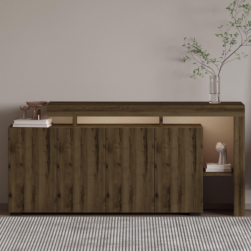 Skye Decor, Hochwertiger Konsolentisch mit LED-Beleuchtung, Antik-Walnuss, 170 x 80 x 35 cm | 100% melaminbeschichtete Spanplatte, 18 mm dick | Wan...