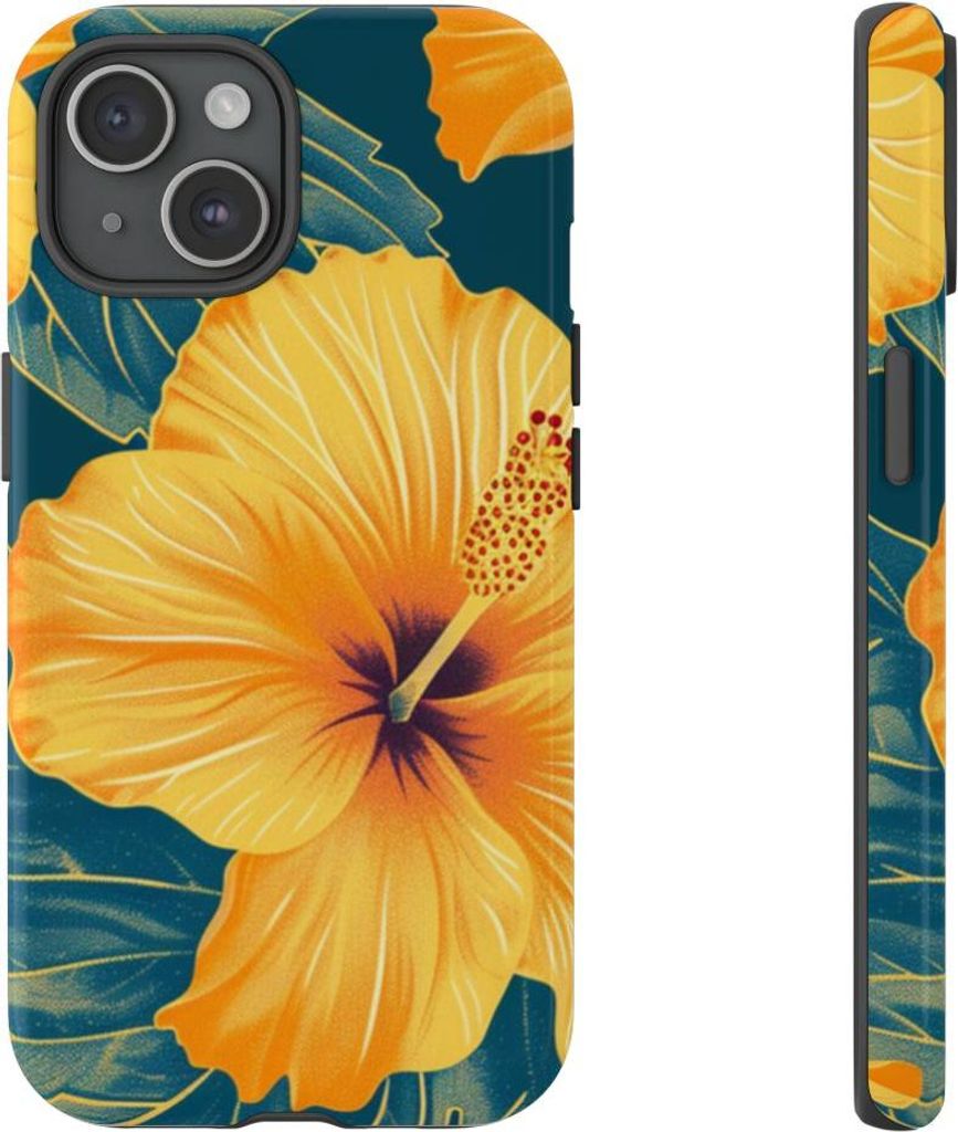 Gelbes Hibiskus-Blumenmuster – Hülle Kompatibel mit iPhone 15
