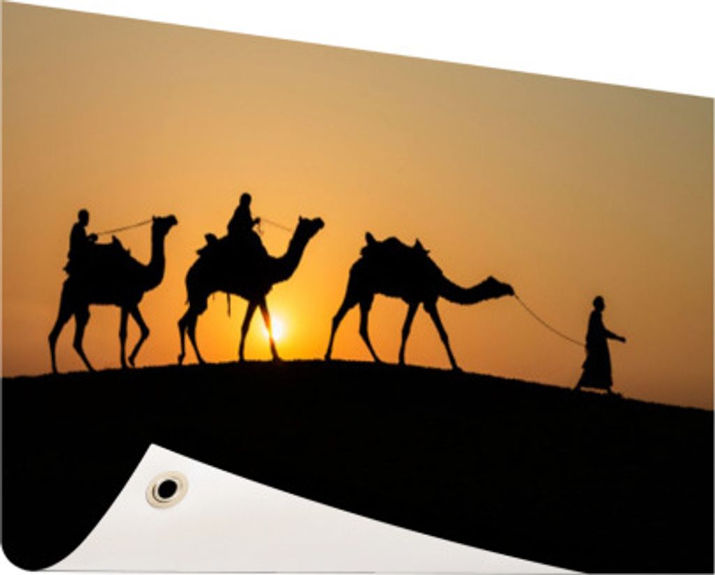 MuchoWow 120x80 cm Outdoor-Poster Gartendeko Sichtschutz Garten Poster für den Garten Silhouette von Kamelen in Indien