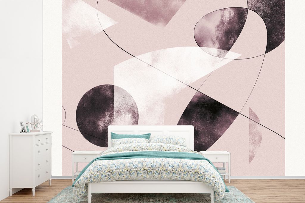 MuchoWow Fototapete für Wohnzimmer oder Schlafzimmer Wandtapete Vinyl Motivtapete Formen - Pastell - Abstrakt - Schwarz - 360x240 cm - Vinyl-Tapete