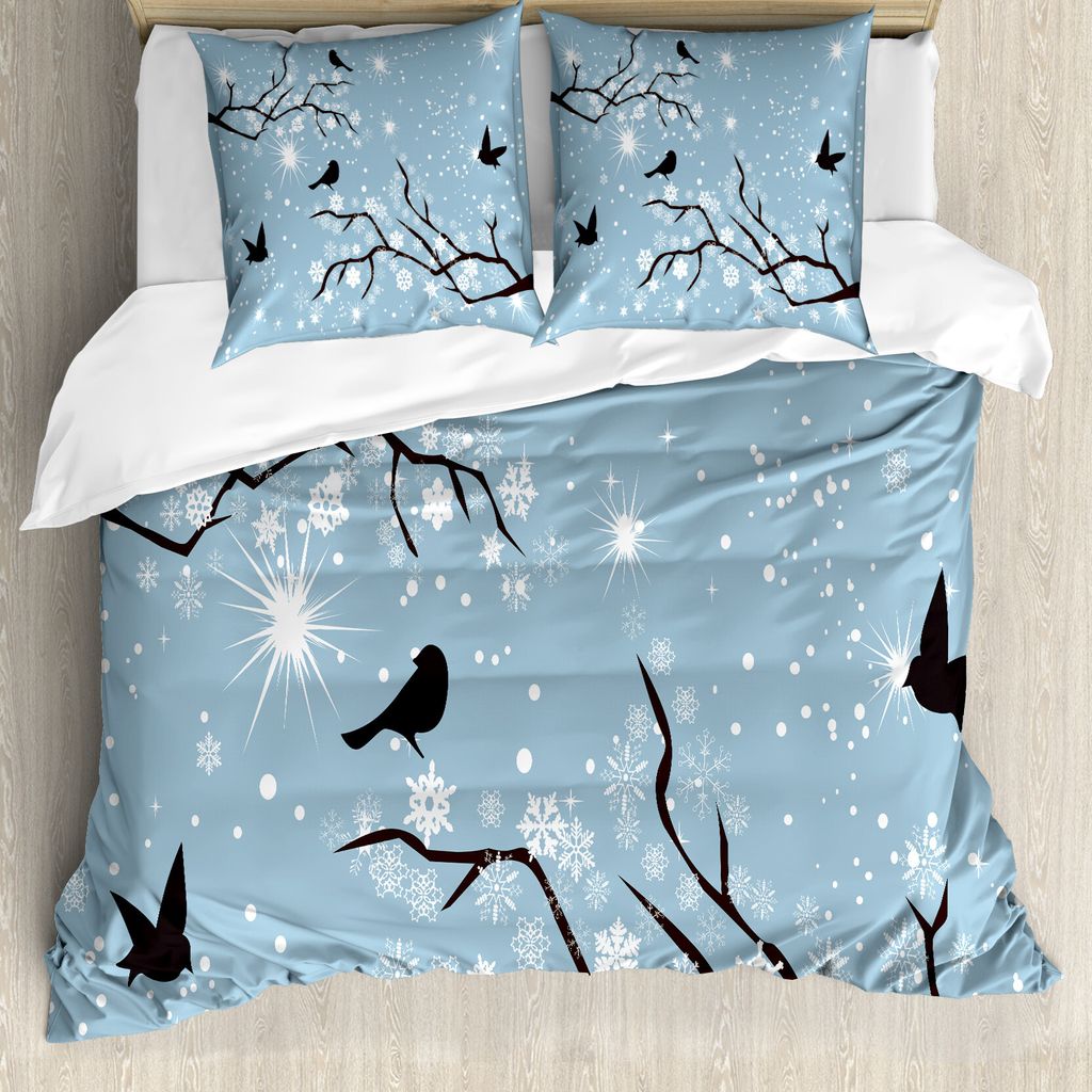 ABAKUHAUS Snowy-Bäume Bettbezug Set für Einzelbetten, Vögel Schneeflocken, Milbensicher Allergiker geeignet mit Kissenbezug, 155 cm x 220 cm - 8...
