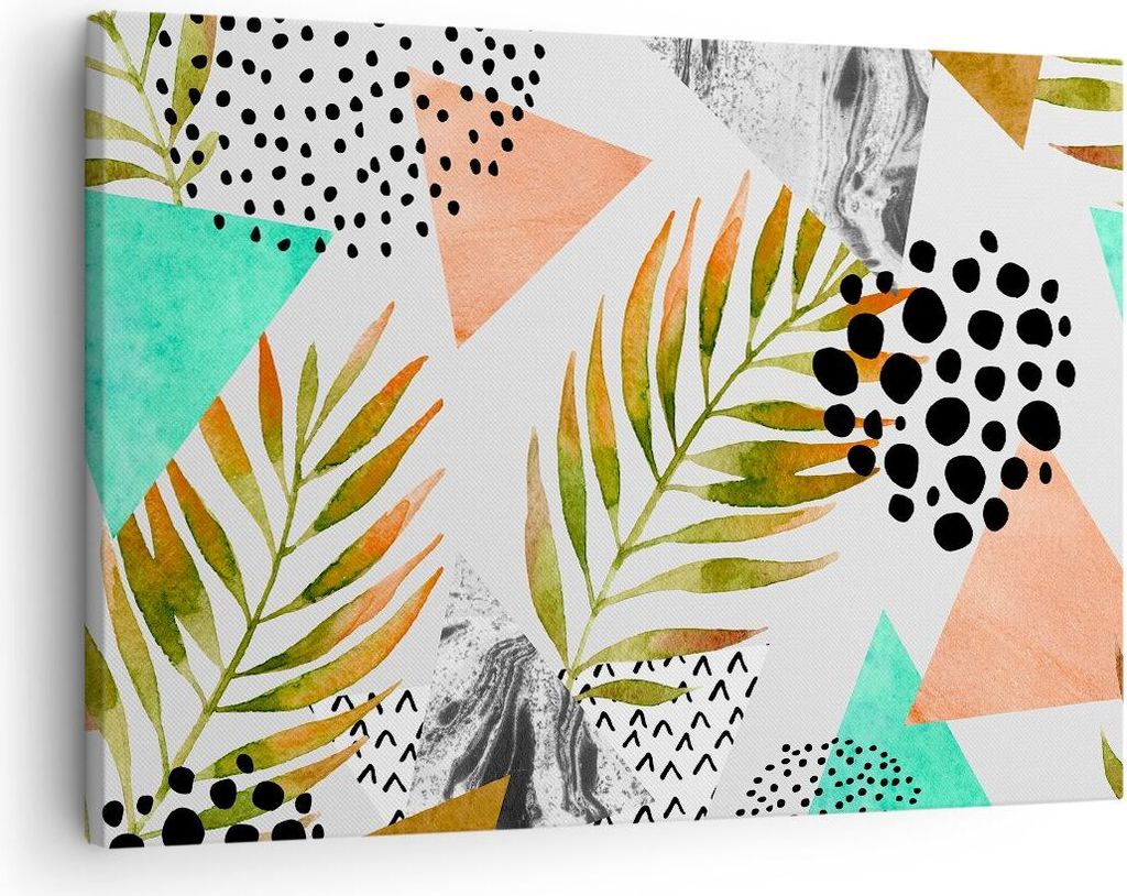 Bild auf Leinwand - Leinwandbild - Komposition muster palme blatt - 70x50cm - Wand Bild - Wanddeko - Leinwanddruck - Bilder - Kunstdruck - Wanddeko...