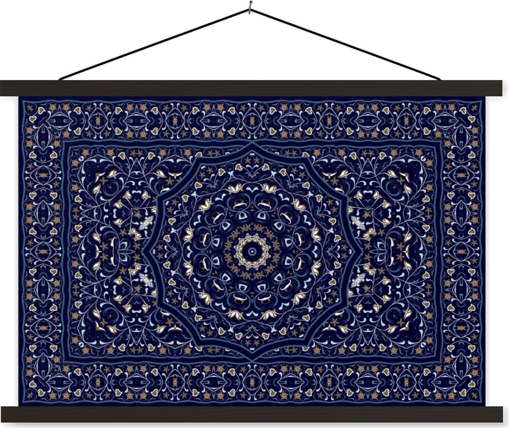 MuchoWow Textilposter Persischer Teppich - Mandala - Blau 90x60 cm mit schwarzem Rahmen - Aufhängungssatz