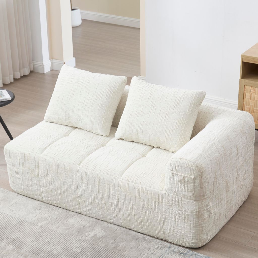 Sweiko Bequemes Sofa für 2 Personen, kein Zusammenbau erforderlich, flauschiges Sofa mit einem Kissen, Seitentaschen für Fernbedienung und Handy,...