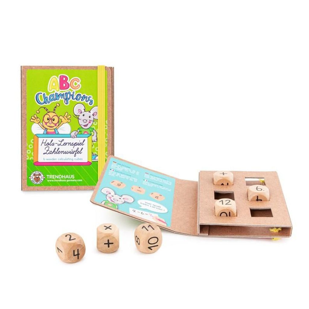 Trendhaus ABC CHAMPIONS Holz-Lernspiel Zahlenwürfel 6er-Set