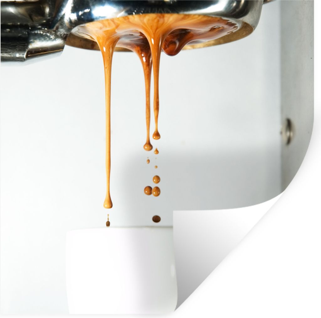 MuchoWow Wandtattoo Wandsticker Wandaufkleber Der Kaffee fließt aus der Kaffeemaschine in die Kaffeetasse 100x100 cm Selbstklebend und Repositio...
