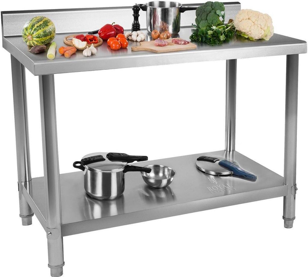 Expondo Royal Catering Edelstahl-Arbeitstisch - ECO - 120 x 60 cm - 250 kg - Aufkantung -