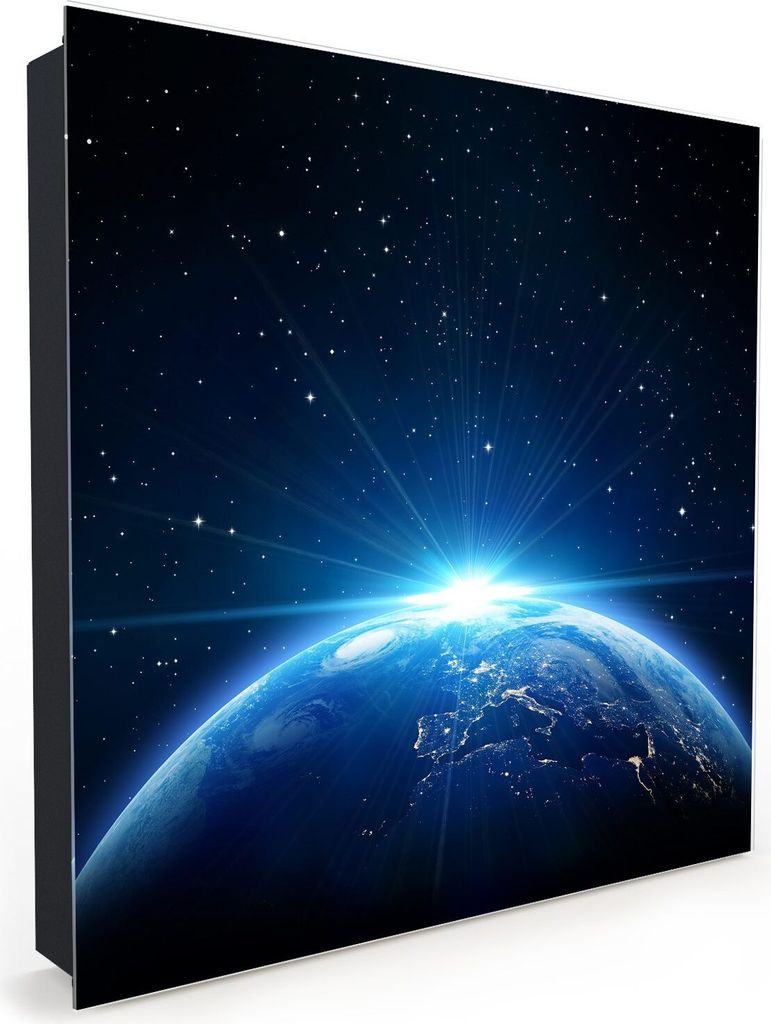 Nachbildung-Schlüsselkasten, Magnetpinnwand und Memoboard mit Glasfront Motiv Planet Erde vom Weltraum aus
