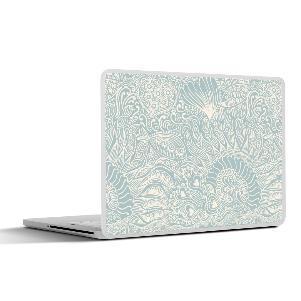 MuchoWow Laptop Aufkleber Sticker Cover Koralle - Herz - Seetang - Fisch - Muster 32.5x23.5 cm - Sticker für Laptop - Selbstklebend