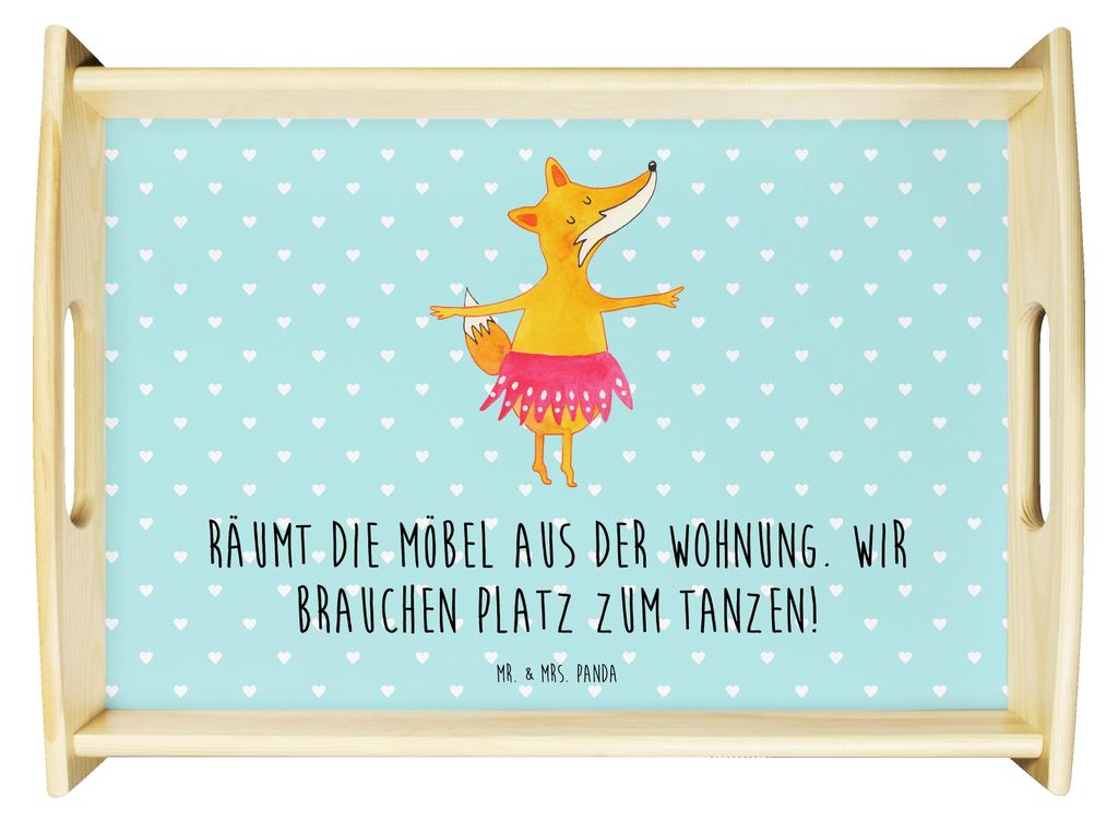 Mr. & Mrs. Panda Sofa Tablett Fuchs Ballerina - Türkis Pastell - Geschenk, Geburtstag, Party, Servier, Yeah, Einladung, Serviertablett, holz, sofa...
