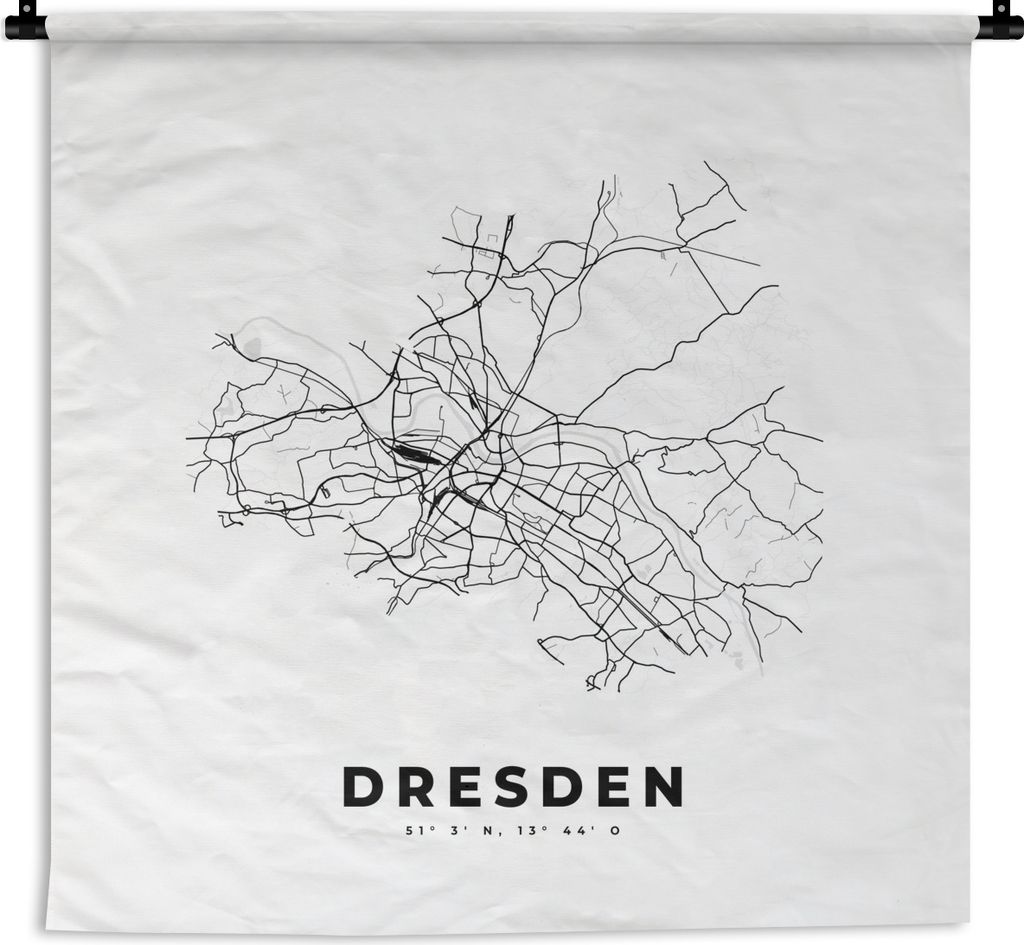 MuchoWow Wandteppich Wandbehang Karte - Dresden - Schwarz-Weiß - Stadtplan 120x120 cm Tapisserie Dekoration Wandtuch - Modern - Baumwollgewebe
