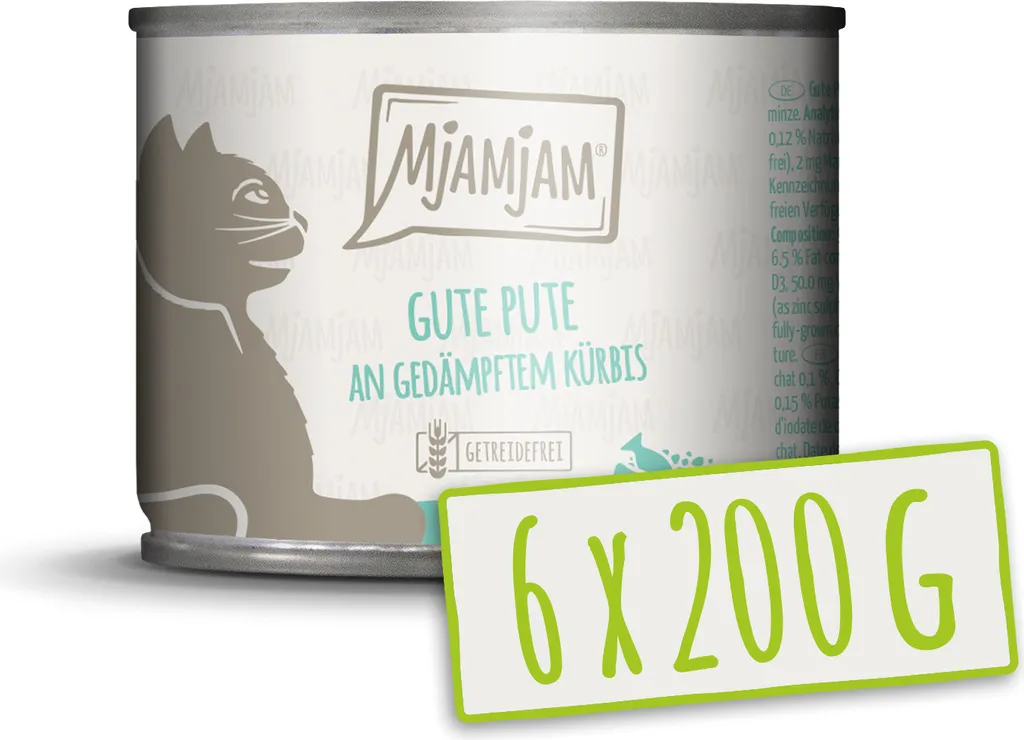 Pâtée pour chat sans céréales MjAMjAM dinde citrouille pack de 6x200g