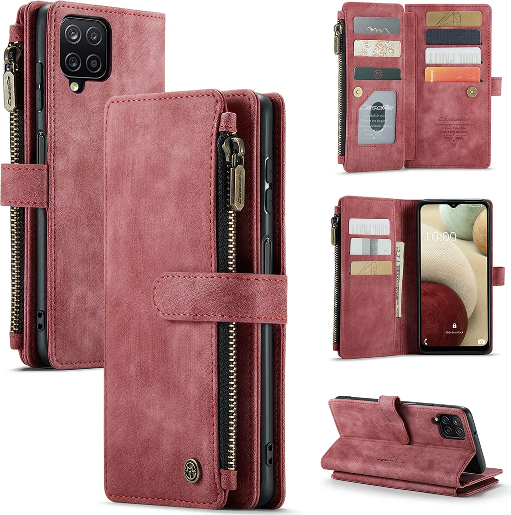 Custodia Galaxy A12 Wallet Rosso: Protezione Integrale con Zip e Magnete