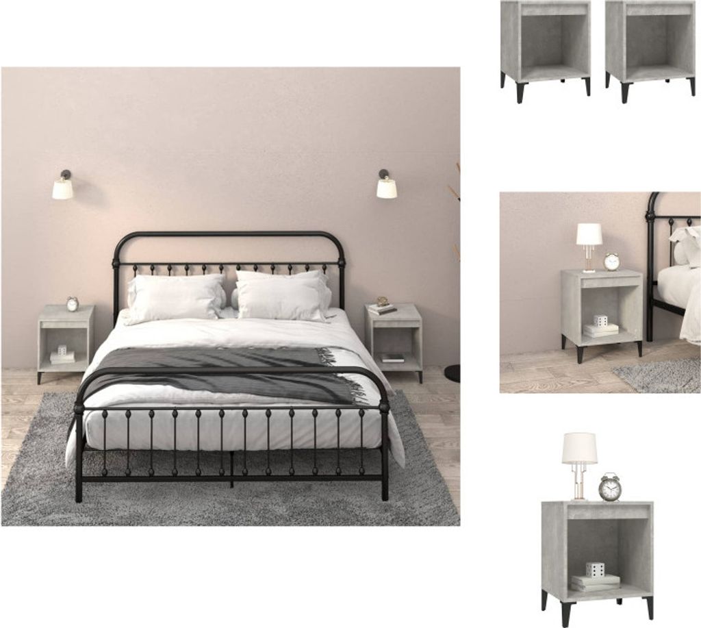 vidaXL Nachttische 2 Stk. Betongrau 40x35x50 cm - Nachttische