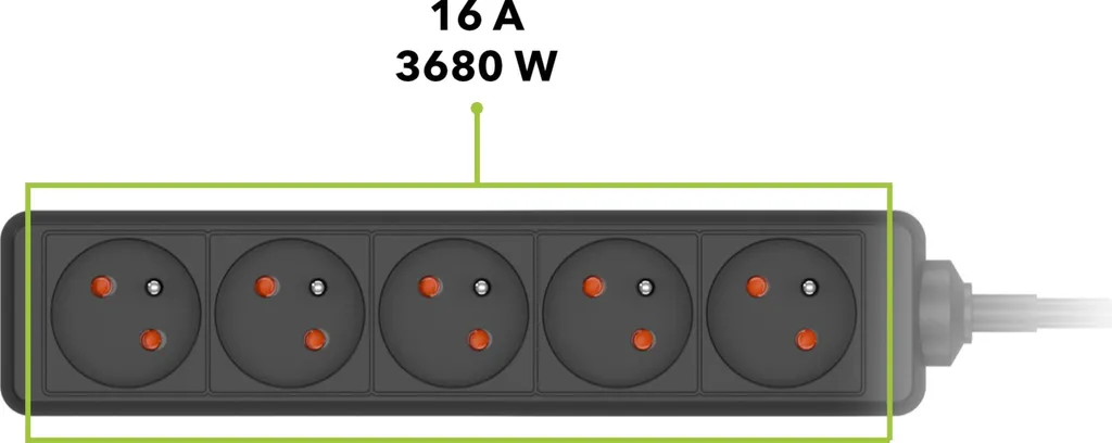 Rallonge AlzaPower 230V 5 prises avec interrupteur 5m coloris noir
