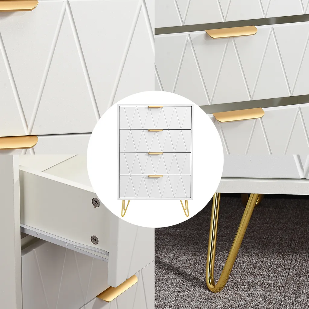 Commode de Salon Blanche avec 4 Tiroirs Buffet de Rangement Compact