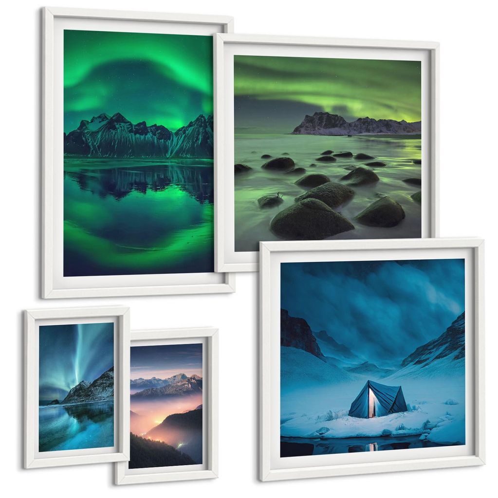 Bilder Set 5-teilig im Goldrahmen Rahmen – Wandbilder 5 Stück – gerahmte Poster für Wohnzimmer, Schlafzimmer und Flur – 50x50 cm - 40x60 cm...