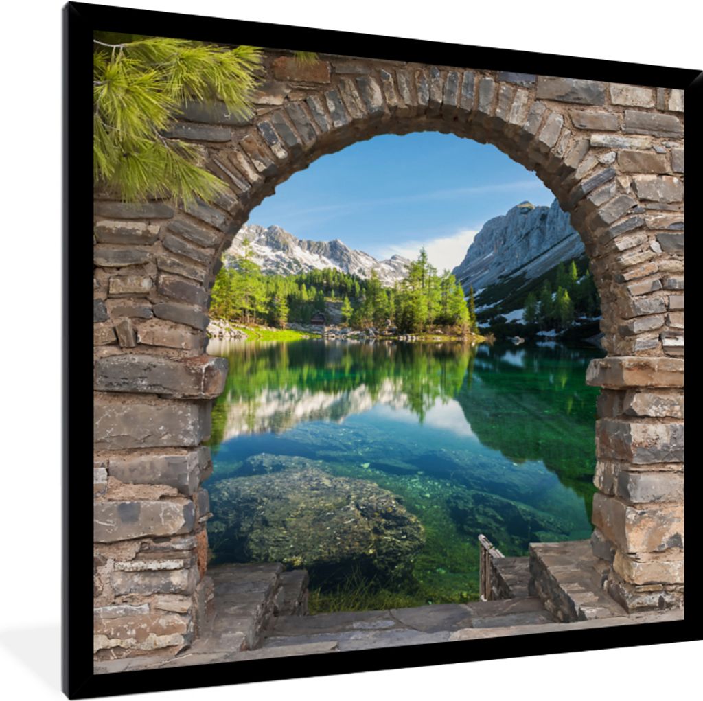 MuchoWow Gerahmtes Poster Aussicht - Berg - Landschaft - Wasser 40x40 cm - Poster mit Schwarzem Bilderrahmen Wandposter Rahmen Foto Bilder - Mit ...