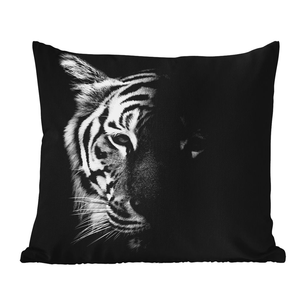 MuchoWow Outdoor Kissen - Tiger - Tiere - Wild - Schwarz - Weiß - 45x45 cm - Wetterfest - Lounge Kissen - Fotokissen - Dekoratives Kissen